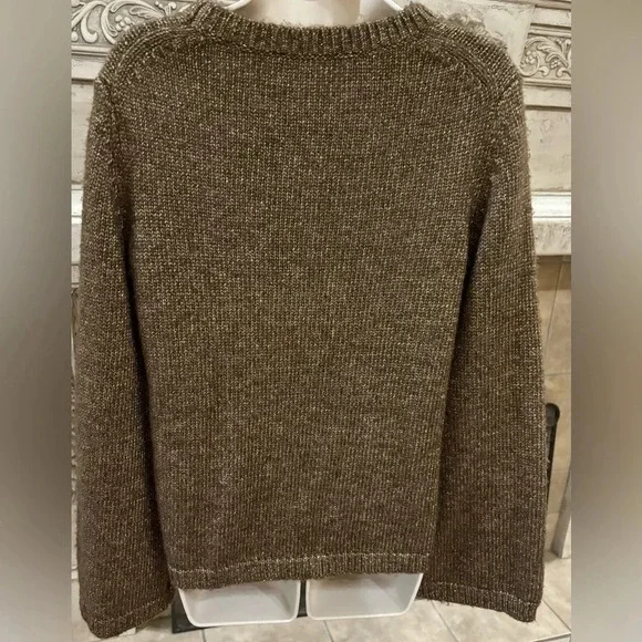 Ann Taylor Brown Gold Metallic Oversized Sweater Size Small - Picture 2 of 7